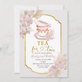 Boho Tea for Two Second Birthday Invitation Kaart (Voorkant)