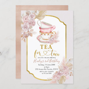 Boho Tea for Two Second Birthday Invitation Kaart