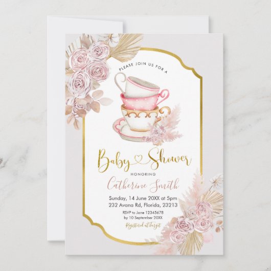 Boho Tea Party Baby shower Uitnodiging (Voorkant)
