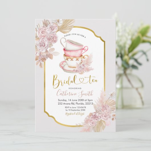 Boho Tea Party Bridal Shower Kaart (Staand voorkant)