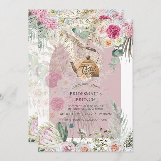 BOHO Tea Party Vrijgezellenfeest Pampas Grass (Voorkant / Achterkant)