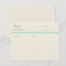 Boho Teal Diamanten Patroon Eenvoudige Receptkaart