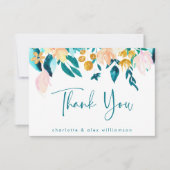 Boho Teal en Goud Waterverf Bloemstuk Aangepaste V Bedankkaart (Voorkant)