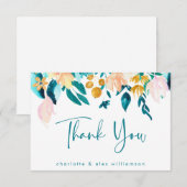 Boho Teal en Goud Waterverf Bloemstuk Aangepaste V Bedankkaart (Voorkant / Achterkant)