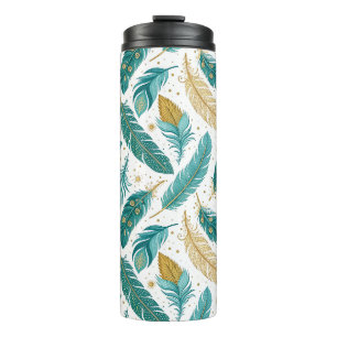 Boho Teal en Gouden Veren Thermosbeker