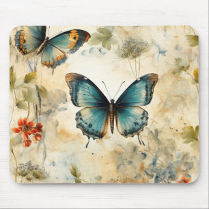 Boho Teal Vlinder Botanische Tuin Print Muismat