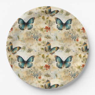 Boho Teal Vlinder Botanische Tuin Print Papieren Bordje