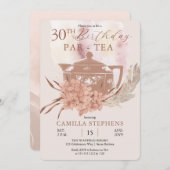 Boho Teapot Hydrangeas Pampas 30th Birthday Party Kaart (Voorkant / Achterkant)