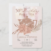 Boho Teapot Hydrangeas Pampas 50th Birthday Party Kaart (Voorkant)