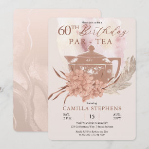 Boho Teapot Hydrangeas Pampas 60th Birthday Party Kaart