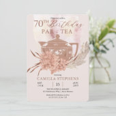 Boho Teapot Hydrangeas Pampas 70th Birthday Party Kaart (Staand voorkant)