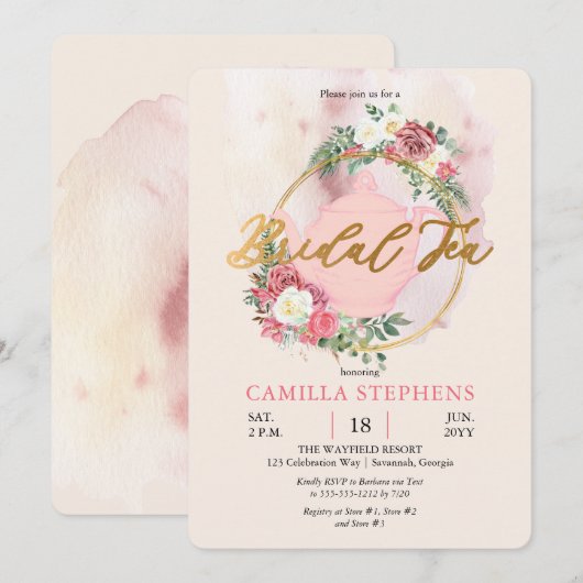 Boho Teapot | Roze roze rode bridale theehoes Kaart (Voorkant / Achterkant)