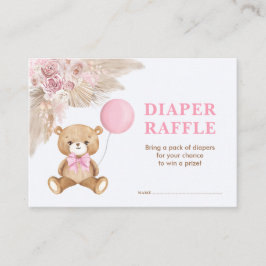 Boho Teddy Bear Baby Pink Balloon Diaper Raffle Informatiekaartje