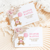 Boho Teddy Bear Baby Pink Balloon Diaper Raffle Informatiekaartje