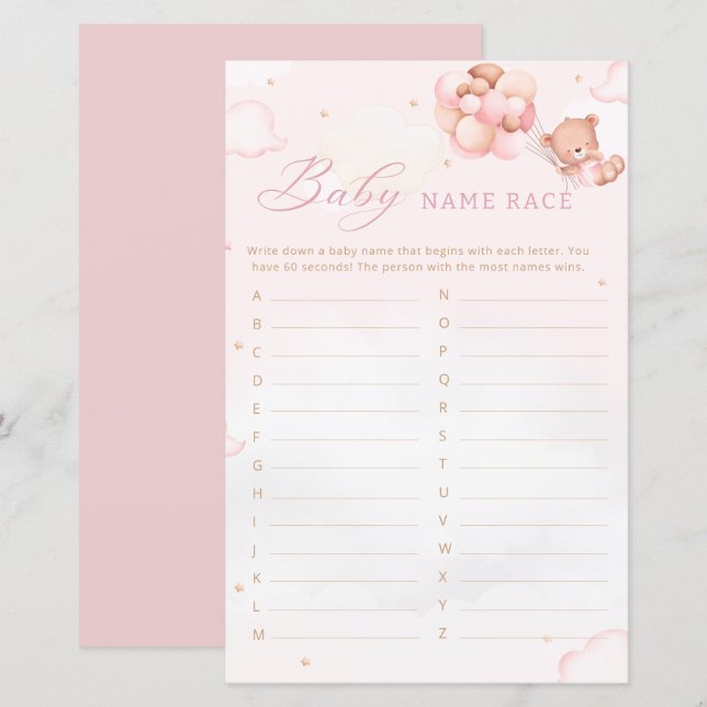 Boho Teddy Bear Baby shower Baby naam race spel (Voorkant / Achterkant)