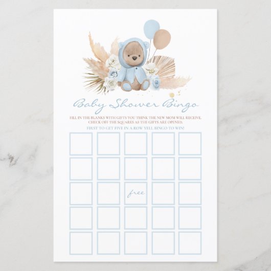 Boho Teddy Bear Baby shower Bingo (Voorkant)