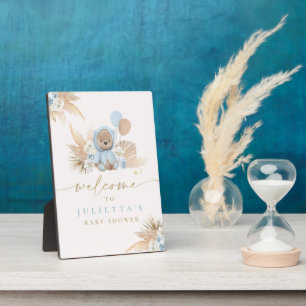 Boho Teddy Bear Baby shower Boy Blue Beer Welkom Fotoplaat