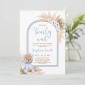 Boho Teddy Bear Baby shower Boy Uitnodiging (Staand voorkant)