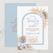 Boho Teddy Bear Baby shower Boy Uitnodiging (Voorkant / Achterkant)