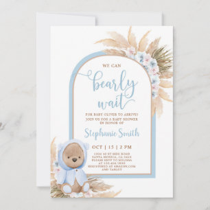 Boho Teddy Bear Baby shower Boy Uitnodiging