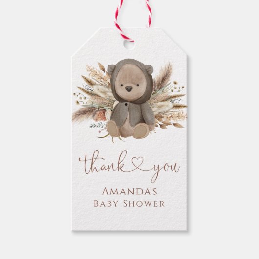 Boho Teddy Bear Baby shower Dank je wel Cadeaulabel (Voorkant)
