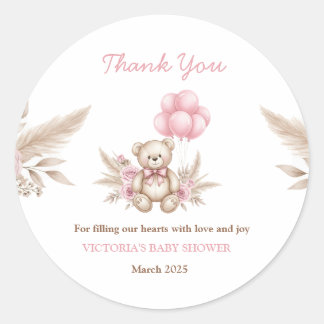 Boho Teddy Bear Baby Shower Favor Classic Round St Ronde Sticker