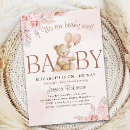 Boho Teddy Bear Baby Shower Girl Kaart