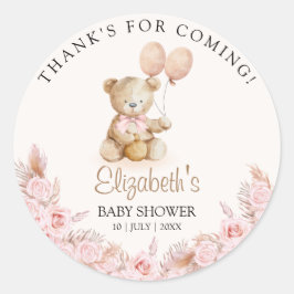 Boho Teddy Bear Baby Shower Girl Ronde Sticker