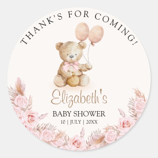 Boho Teddy Bear Baby Shower Girl Ronde Sticker (Voorkant)