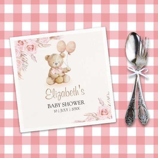 Boho Teddy Bear Baby Shower Girl Servet