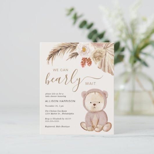 Boho Teddy Bear Baby shower Invitation (Staand voorkant)
