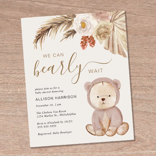 Boho Teddy Bear Baby shower Invitation