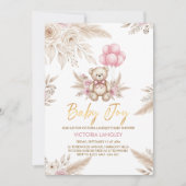 Boho Teddy Bear Baby Shower Invitation Kaart (Voorkant)