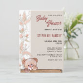 Boho Teddy Bear Baby shower Invitation Kaart (Staand voorkant)