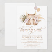 Boho Teddy Bear Baby shower Invitation Kaart (Voorkant / Achterkant)