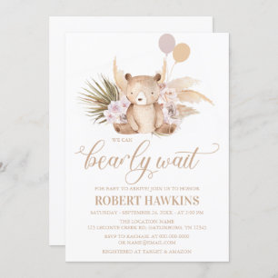 Boho Teddy Bear Baby shower Invitation Kaart