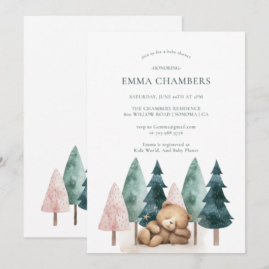 Boho Teddy Bear Baby shower Kaart (Voorkant / Achterkant)