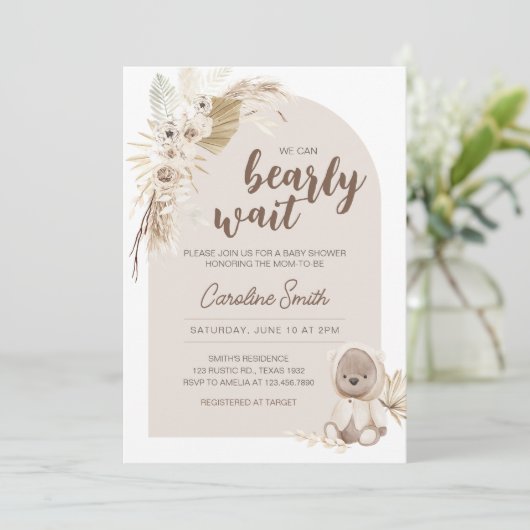 Boho Teddy Bear Baby shower Kaart (Staand voorkant)