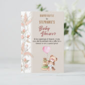 Boho Teddy Bear Baby shower Luier Raffle Informatiekaartje (Staand voorkant)
