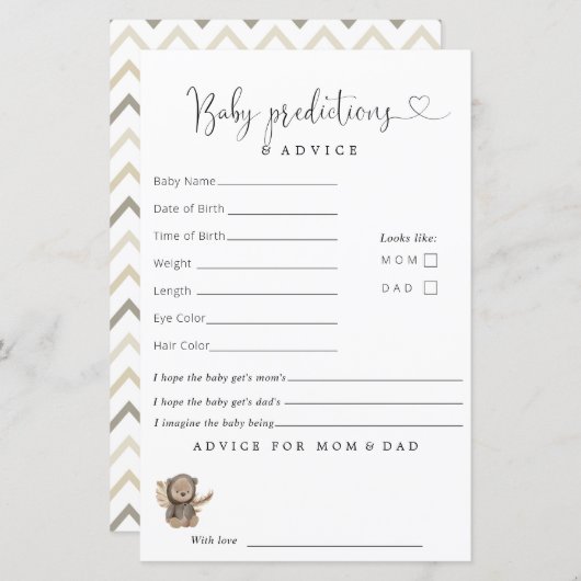 Boho Teddy Bear Baby shower Predications Advice (Voorkant / Achterkant)