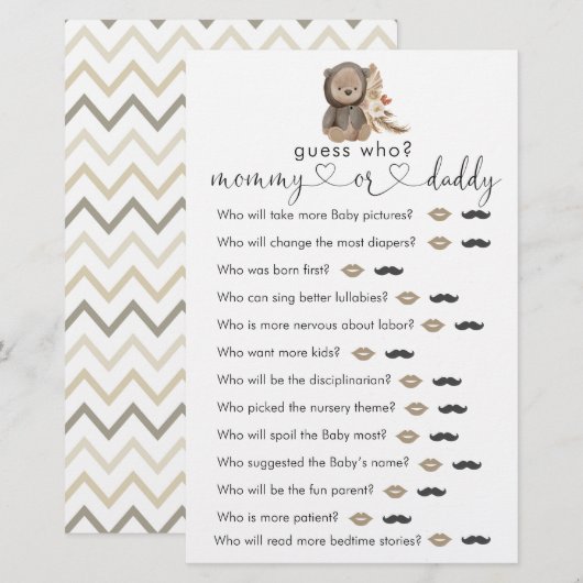 Boho Teddy Bear Baby shower raad eens wie er aan d (Voorkant / Achterkant)