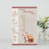 Boho Teddy Bear Baby shower Scramble Game Briefpapier (Staand voorkant)