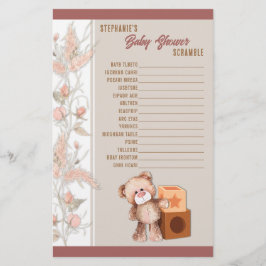 Boho Teddy Bear Baby shower Scramble Game Briefpapier