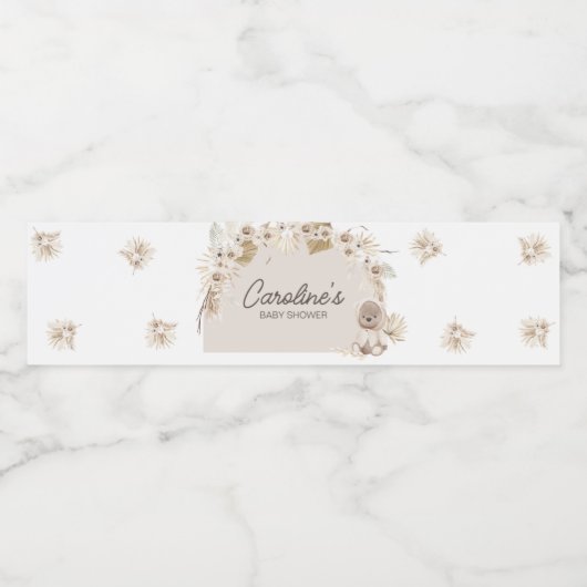 Boho Teddy Bear Baby shower Waterfles Etiket (Enkel label)