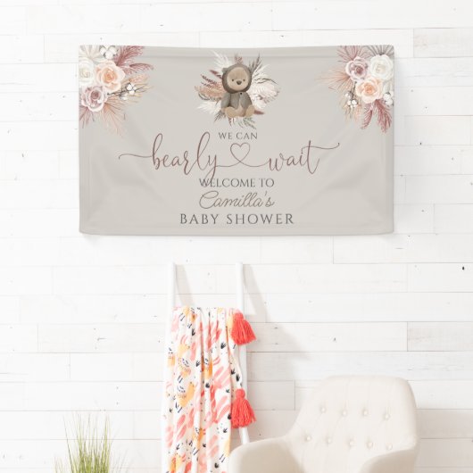 Boho Teddy Bear Baby shower Welkom Spandoek (Insitu)