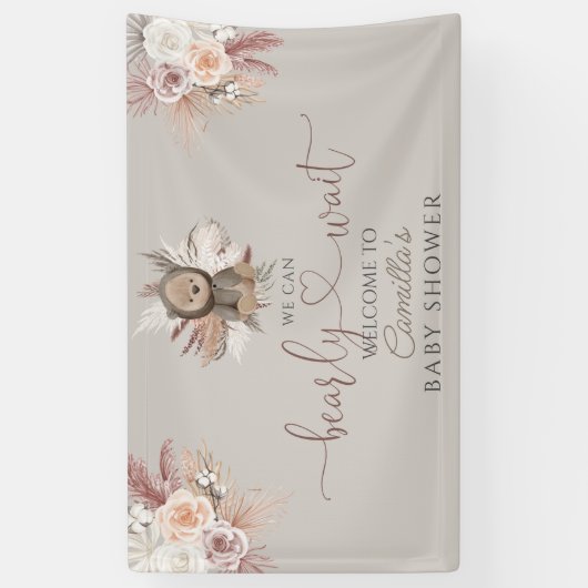 Boho Teddy Bear Baby shower Welkom Spandoek (Verticaal)