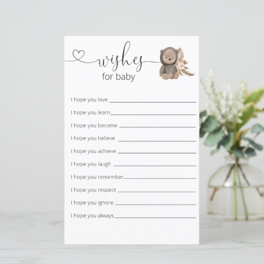 Boho Teddy Bear Baby shower wenst Baby (Staand voorkant)