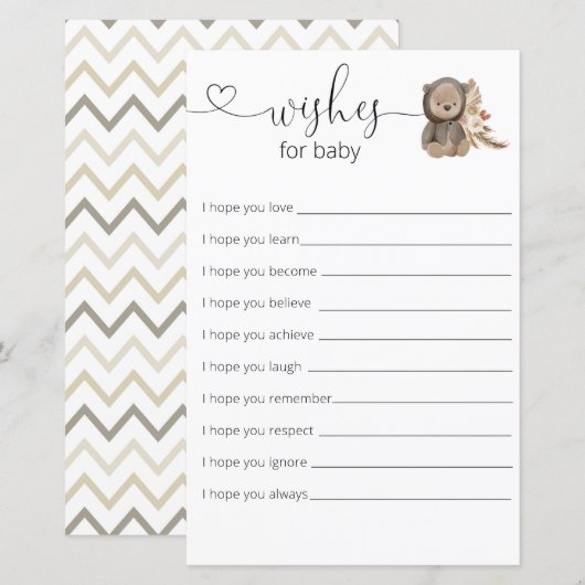 Boho Teddy Bear Baby shower wenst Baby (Voorkant / Achterkant)