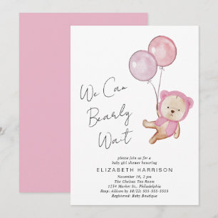Boho Teddy Bear Balloons Baby Girl Shower Kaart