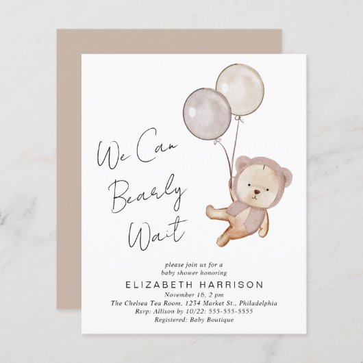 Boho Teddy Bear Balloons Baby shower (Voorkant / Achterkant)